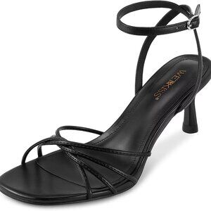 Women's Black Suede Low Heel Sandals Adjustable Ankle Strap Summer Dress Shoes